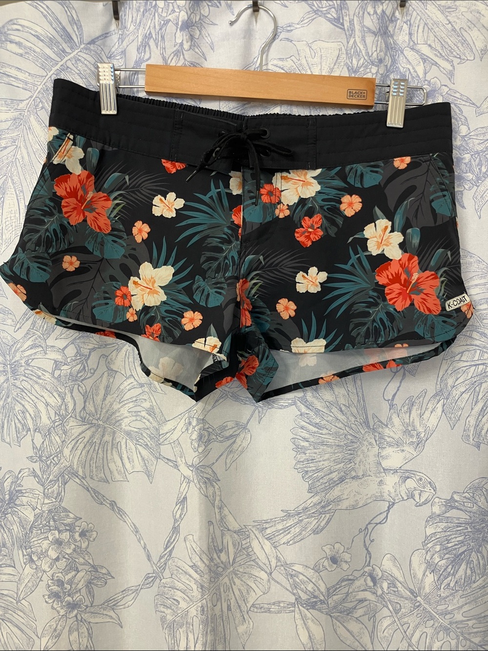 Black Floral Athletic Board Shorts for Women
